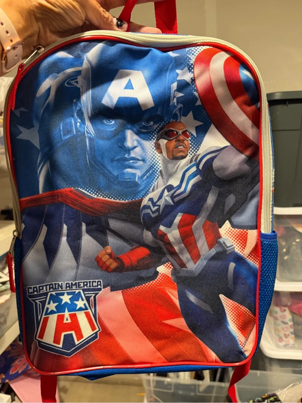 Marvel Captain America Kids Red & Blue Backpack with Shield Art